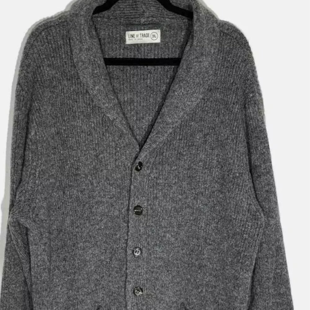 Line Of Trade Bespoke Post Mens Dockside Shawl Cardigan 3XL Gray Shetland Wool